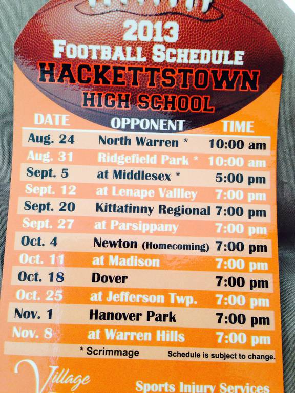 HHS Football Schedule Hackettstown NJ